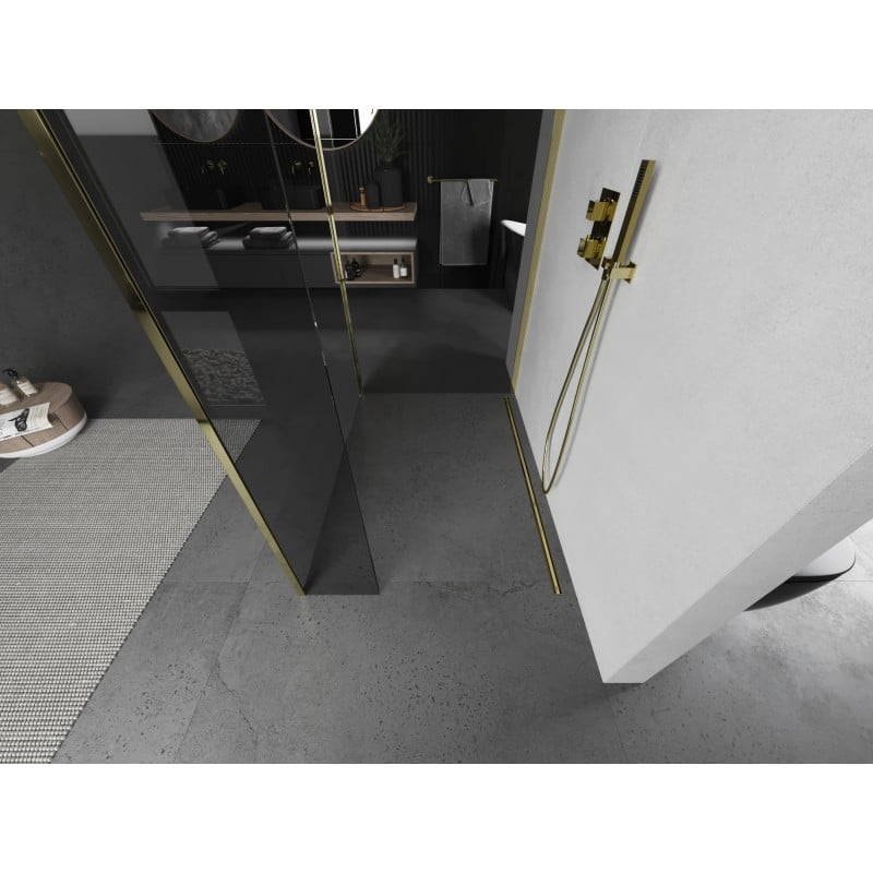 Mexen Kioto ścianka prysznicowa Walk-in 120 x 70 x 30 cm, transparent, złota - 800-120-070-221-50-00-030