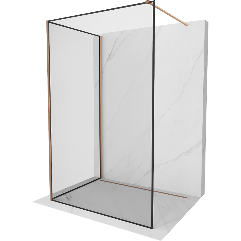 Mexen Kioto ścianka prysznicowa Walk-in 130 x 110 cm, czarna ramka, miedź szczotkowana - 800-130-212-65-70-110