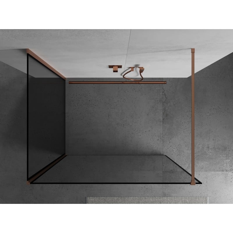 Mexen Kioto ścianka prysznicowa Walk-in 130 x 110 cm, czarna ramka, miedź szczotkowana - 800-130-212-65-70-110