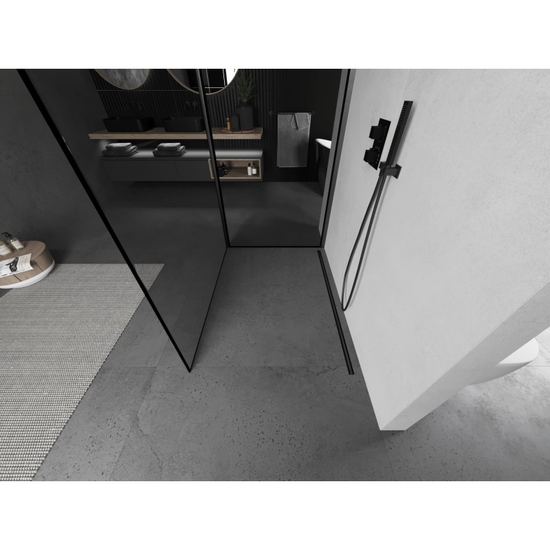 Mexen Kioto ścianka prysznicowa Walk-in 130 x 70 cm, czarna ramka, gun gray szczotkowany - 800-130-212-66-70-070