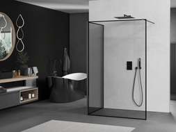 Mexen Kioto ścianka prysznicowa Walk-in 100 x 80 cm, czarna ramka, gun metal - 800-100-212-95-70-080