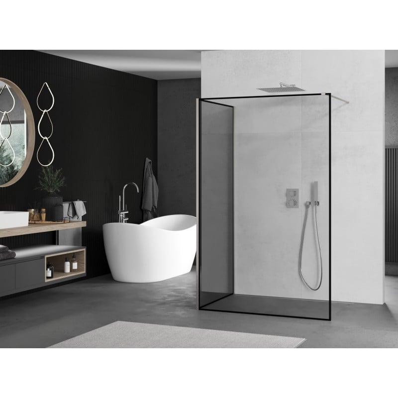 Mexen Kioto ścianka prysznicowa Walk-in 130 x 100 cm, czarna ramka, nikiel szczotkowany - 800-130-212-97-70-100