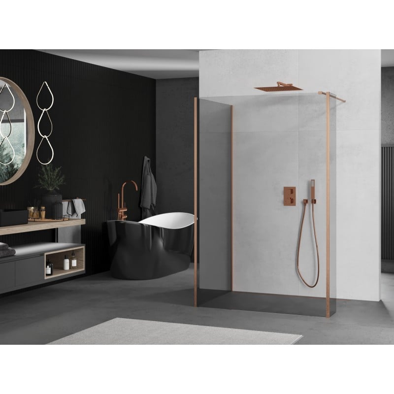 Mexen Kioto ścianka prysznicowa Walk-in 130 x 90 x 40 cm, transparent, miedź szczotkowana - 800-130-090-221-65-00-040