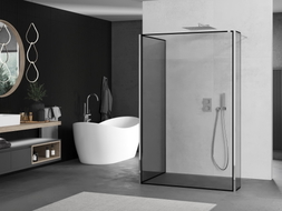 Mexen Kioto ścianka prysznicowa Walk-in 130 x 70 x 30 cm, czarna ramka, chrom - 800-130-070-221-01-70-030