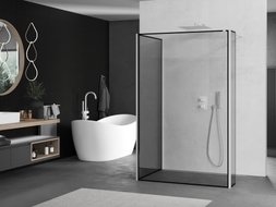 Mexen Kioto ścianka prysznicowa Walk-in 130 x 110 x 40 cm, czarna ramka, biała - 800-130-110-221-20-70-040