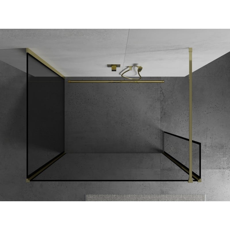 Mexen Kioto ścianka prysznicowa Walk-in 90 x 80 x 30 cm, czarna ramka, złota - 800-090-080-221-50-70-030