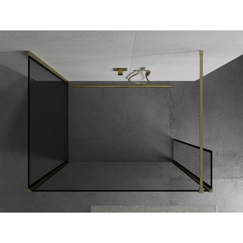 Mexen Kioto ścianka prysznicowa Walk-in 140 x 70 x 30 cm, czarna ramka, złota szczotkowana - 800-140-070-221-55-70-030