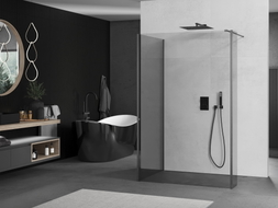 Mexen Kioto ścianka prysznicowa Walk-in 130 x 80 x 30 cm, transparent, gun gray szczotkowany - 800-130-080-221-66-00-030