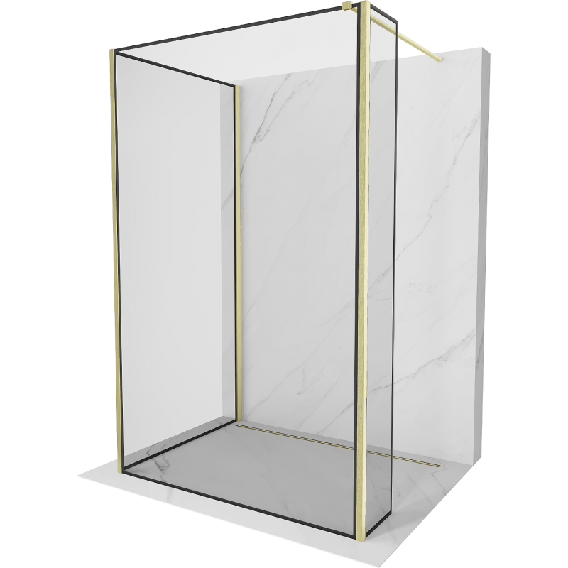 Mexen Kioto ścianka prysznicowa Walk-in 140 x 70 x 40 cm, czarna ramka, złota szczotkowana - 800-140-070-221-55-70-040