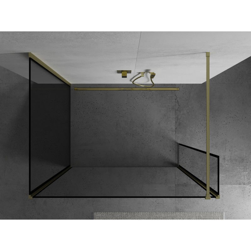 Mexen Kioto ścianka prysznicowa Walk-in 140 x 120 x 40 cm, czarna ramka, złota szczotkowana - 800-140-120-221-55-70-040