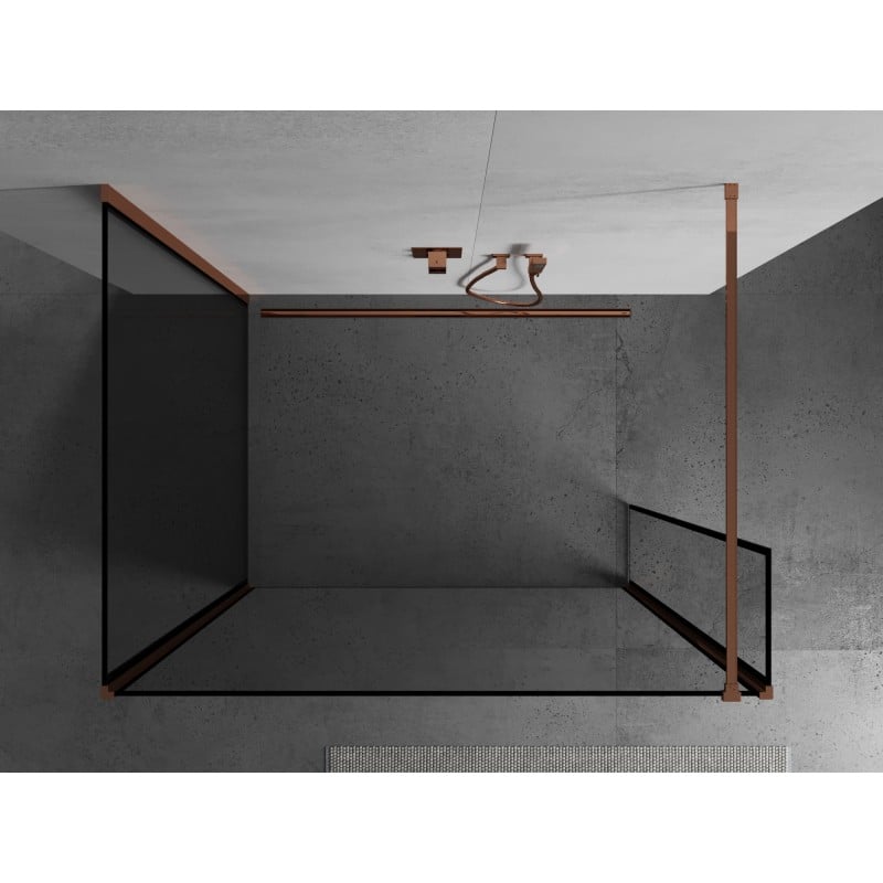 Mexen Kioto ścianka prysznicowa Walk-in 140 x 90 x 30 cm, czarna ramka, różowe złoto - 800-140-090-221-60-70-030