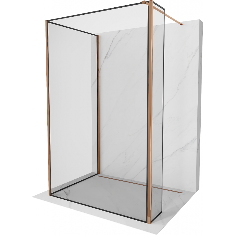 Mexen Kioto ścianka prysznicowa Walk-in 140 x 90 x 40 cm, czarna ramka, różowe złoto - 800-140-090-221-60-70-040