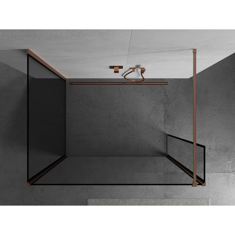 Mexen Kioto ścianka prysznicowa Walk-in 100 x 100 x 30 cm, czarna ramka, miedź szczotkowana - 800-100-100-221-65-70-030