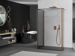 Mexen Kioto ścianka prysznicowa Walk-in 100 x 80 x 40 cm, czarna ramka, miedź szczotkowana - 800-100-080-221-65-70-040