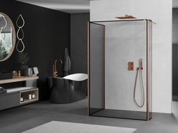 Mexen Kioto ścianka prysznicowa Walk-in 130 x 80 x 40 cm, czarna ramka, miedź szczotkowana - 800-130-080-221-65-70-040