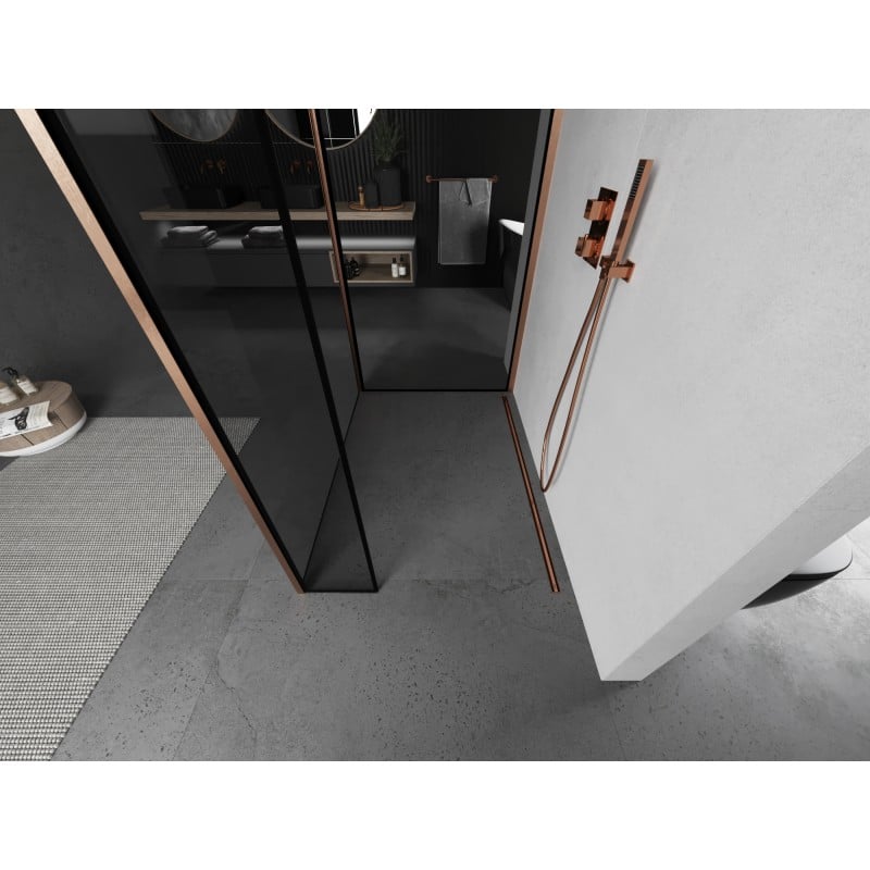 Mexen Kioto ścianka prysznicowa Walk-in 130 x 100 x 40 cm, czarna ramka, miedź szczotkowana - 800-130-100-221-65-70-040