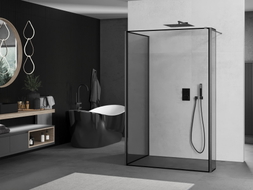 Mexen Kioto ścianka prysznicowa Walk-in 130 x 80 x 40 cm, czarna ramka, gun gray szczotkowany - 800-130-080-221-66-70-040