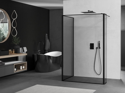 Mexen Kioto ścianka prysznicowa Walk-in 130 x 70 x 30 cm, czarna ramka, czarna - 800-130-070-221-70-70-030