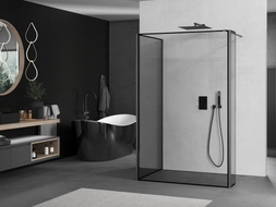 Mexen Kioto ścianka prysznicowa Walk-in 140 x 90 x 30 cm, czarna ramka, gun metal - 800-140-090-221-95-70-030