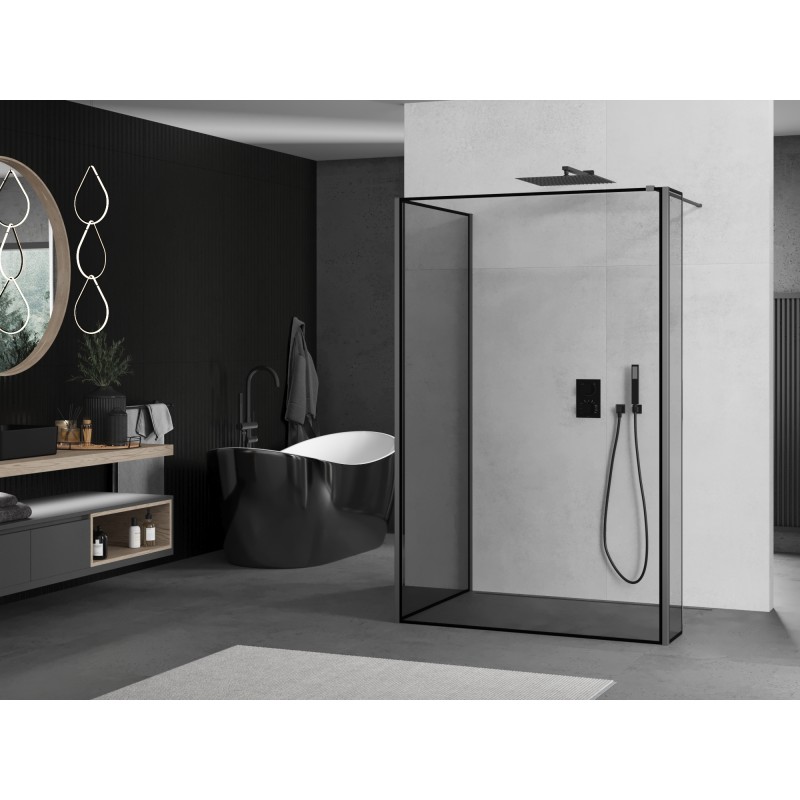 Mexen Kioto ścianka prysznicowa Walk-in 120 x 100 x 40 cm, czarna ramka, gun metal - 800-120-100-221-95-70-040