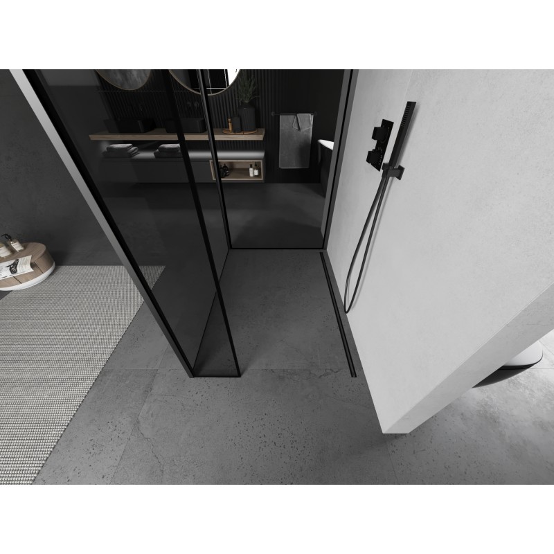 Mexen Kioto ścianka prysznicowa Walk-in 120 x 100 x 40 cm, czarna ramka, gun metal - 800-120-100-221-95-70-040