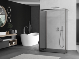 Mexen Kioto ścianka prysznicowa Walk-in 100 x 90 x 30 cm, czarna ramka, nikiel szczotkowany - 800-100-090-221-97-70-030