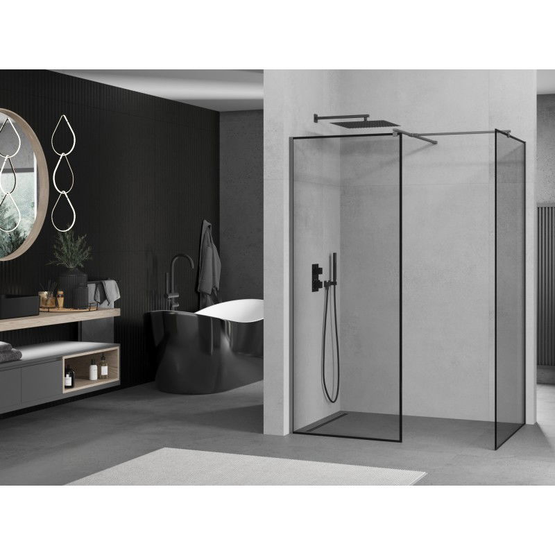 Mexen Kioto ścianka prysznicowa Walk-in 140 x 70 cm, czarna ramka, gun metal - 800-140-202-95-70-070