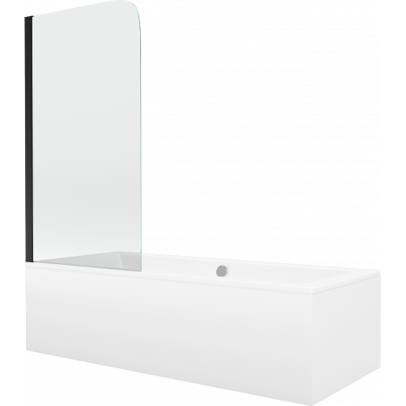 Mexen Cube wanna prostokątna 170 x 80 cm z obudową i parawanem 1-skrzydłowym 70 cm, transparent, czarny - 550517080X9007017000