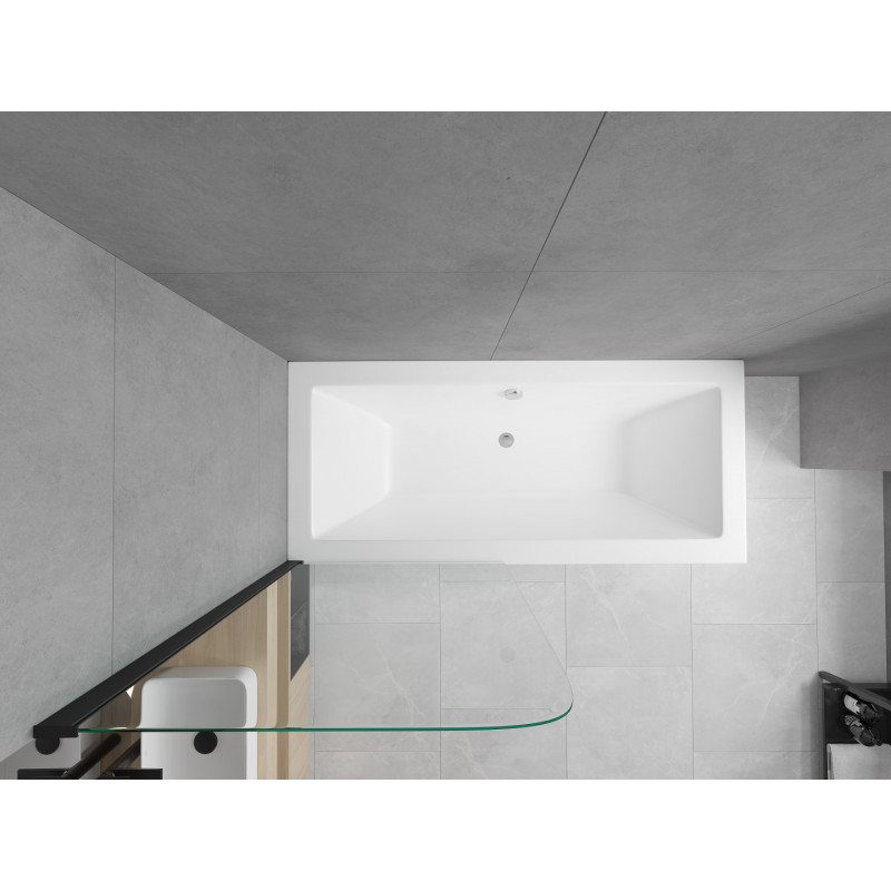 Mexen Cube wanna prostokątna 170 x 80 cm z obudową i parawanem 1-skrzydłowym 70 cm, transparent, czarny - 550517080X9007017000