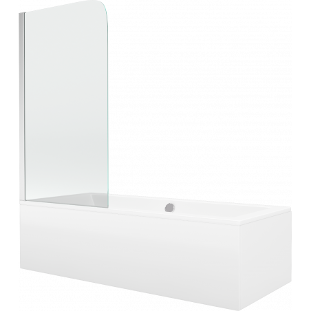 Mexen Cube wanna prostokątna 170 x 80 cm z obudową i parawanem 1-skrzydłowym 75 cm, transparent, chrom - 550517080X9007510100