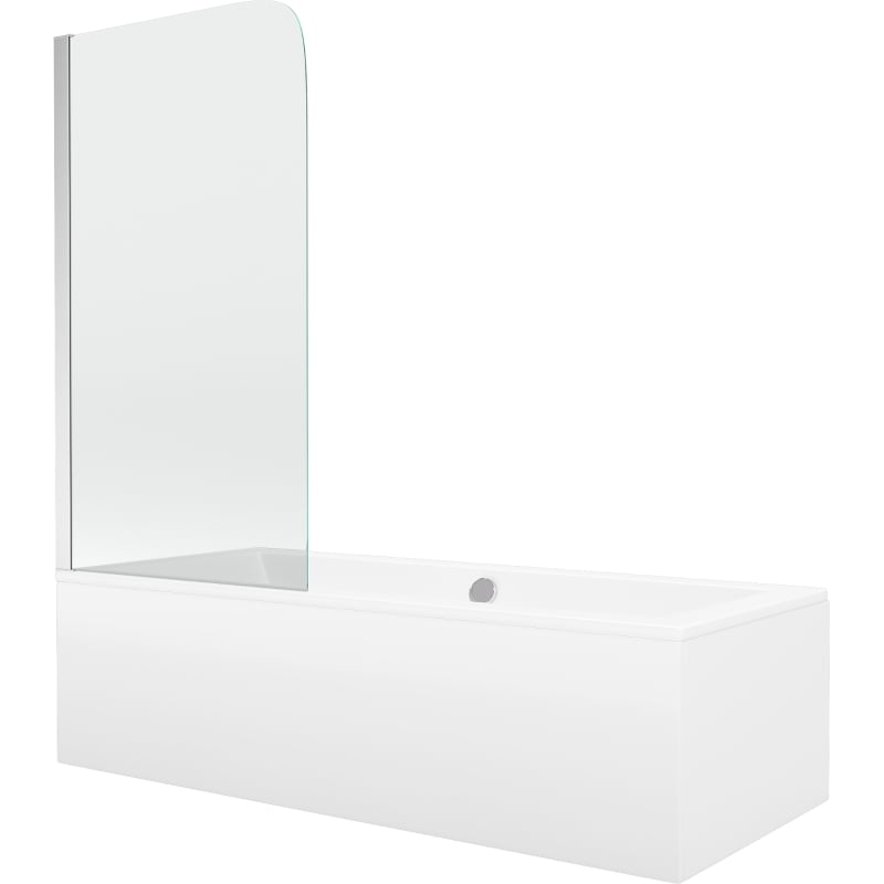 Mexen Cube wanna prostokątna 170 x 80 cm z obudową i parawanem 1-skrzydłowym 80 cm, transparent, chrom - 550517080X9008010100