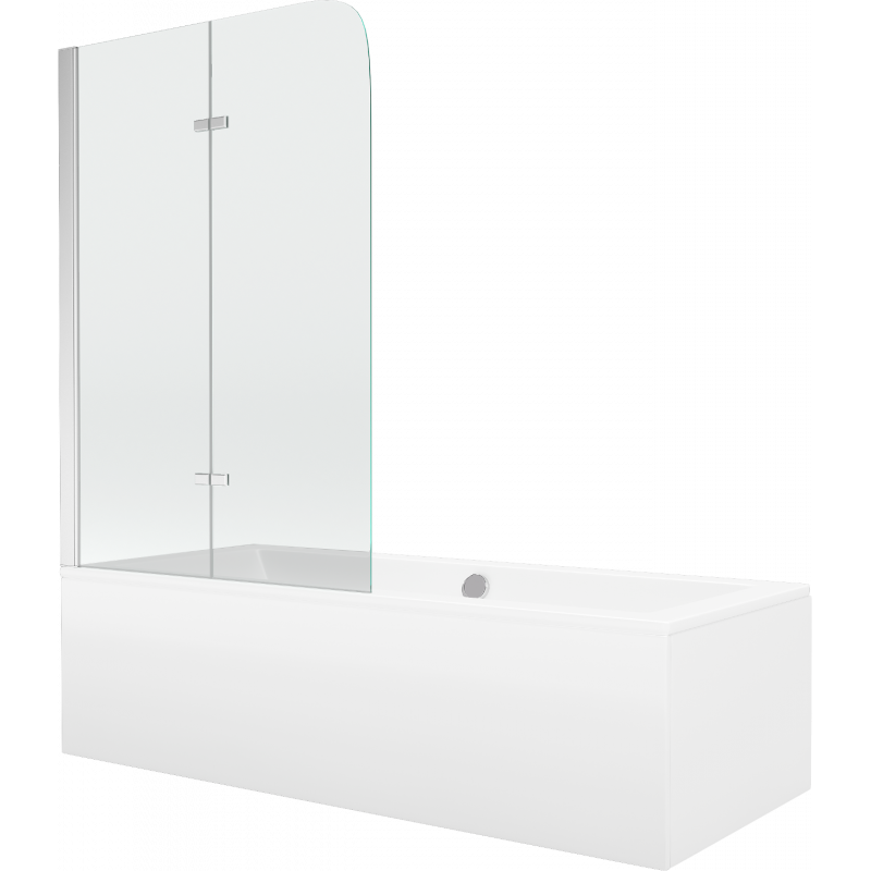Mexen Cube wanna prostokątna 170 x 80 cm z obudową i parawanem 2-skrzydłowym 80 cm, transparent, chrom - 550517080X9008020100