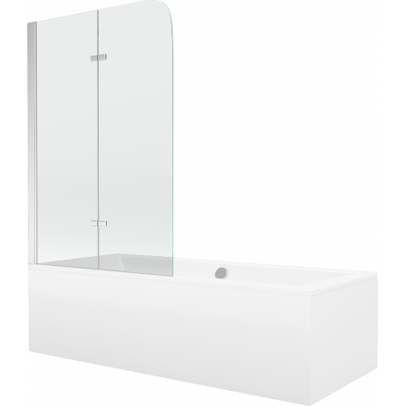 Mexen Cube wanna prostokątna 170 x 80 cm z obudową i parawanem 2-skrzydłowym 80 cm, transparent, chrom - 550517080X9008020100