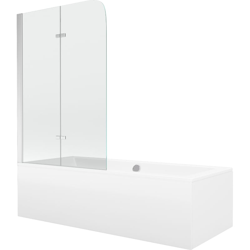 Mexen Cube wanna prostokątna 170 x 80 cm z obudową i parawanem 2-skrzydłowym 100 cm, transparent, chrom - 550517080X9010020100