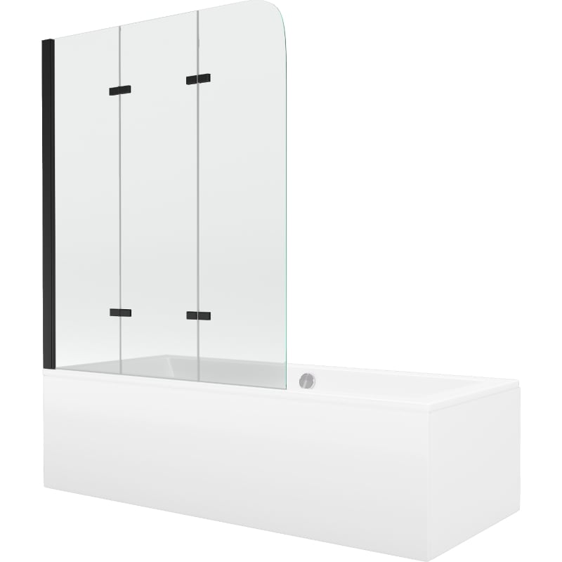Mexen Cube wanna prostokątna 170 x 80 cm z obudową i parawanem 3-skrzydłowym 120 cm, transparent, czarny - 550517080X9012037000