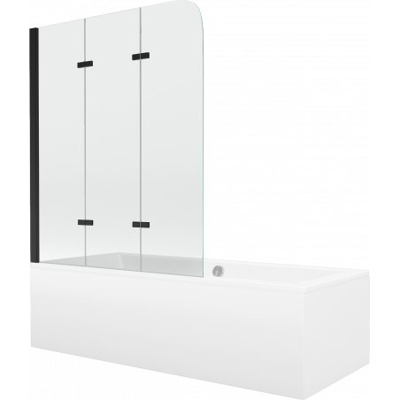 Mexen Cube wanna prostokątna 170 x 80 cm z obudową i parawanem 3-skrzydłowym 120 cm, transparent, czarny - 550517080X9012037000
