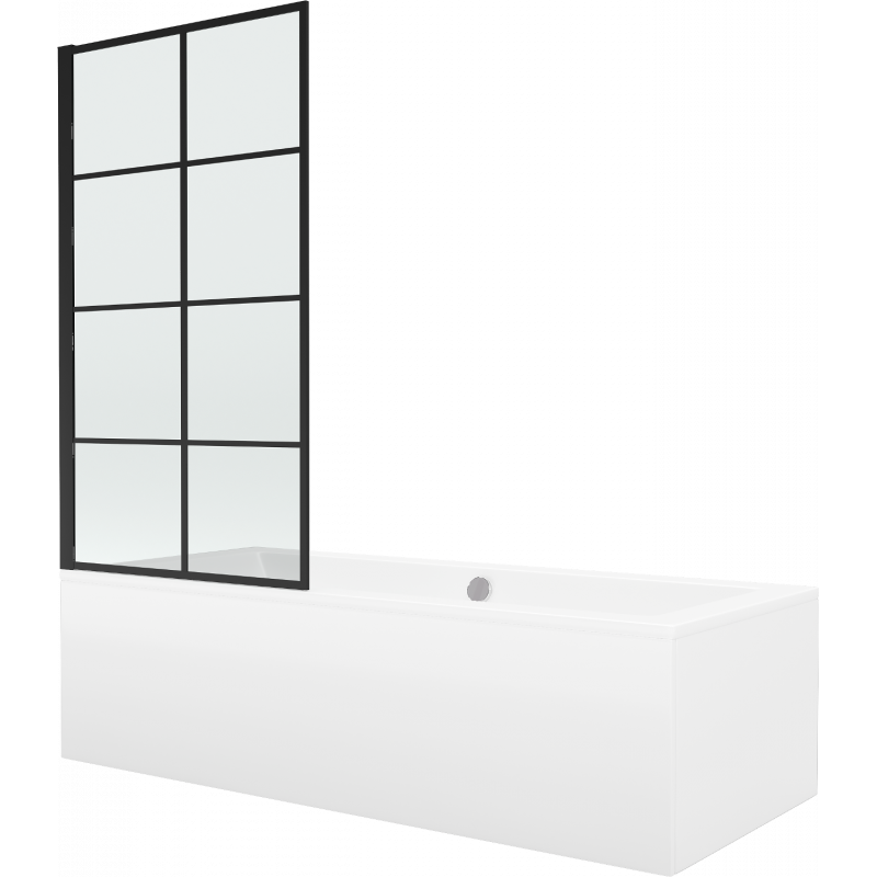 Mexen Cube wanna prostokątna 170 x 80 cm z obudową i parawanem 1-skrzydłowym 70 cm, czarny wzór fix - 550517080X9307007077