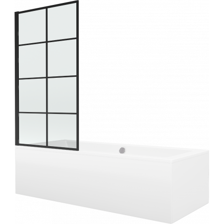 Mexen Cube wanna prostokątna 170 x 80 cm z obudową i parawanem 1-skrzydłowym 70 cm, czarny wzór - 550517080X9307017077