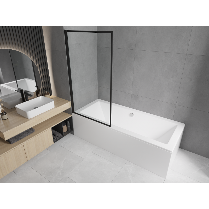 Mexen Cube wanna prostokątna 170 x 80 cm z obudową i parawanem 1-skrzydłowym 80 cm, czarny wzór - 550517080X9308017070