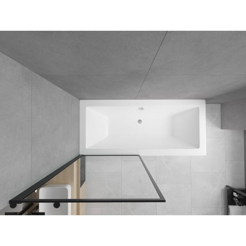 Mexen Cube wanna prostokątna 170 x 80 cm z obudową i parawanem 1-skrzydłowym 80 cm, czarny wzór - 550517080X9308017070