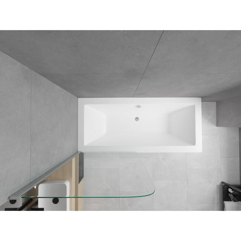 Mexen Cube wanna prostokątna 180 x 80 cm z obudową i parawanem 1-skrzydłowym 80 cm, transparent, chrom - 550518080X9008010100