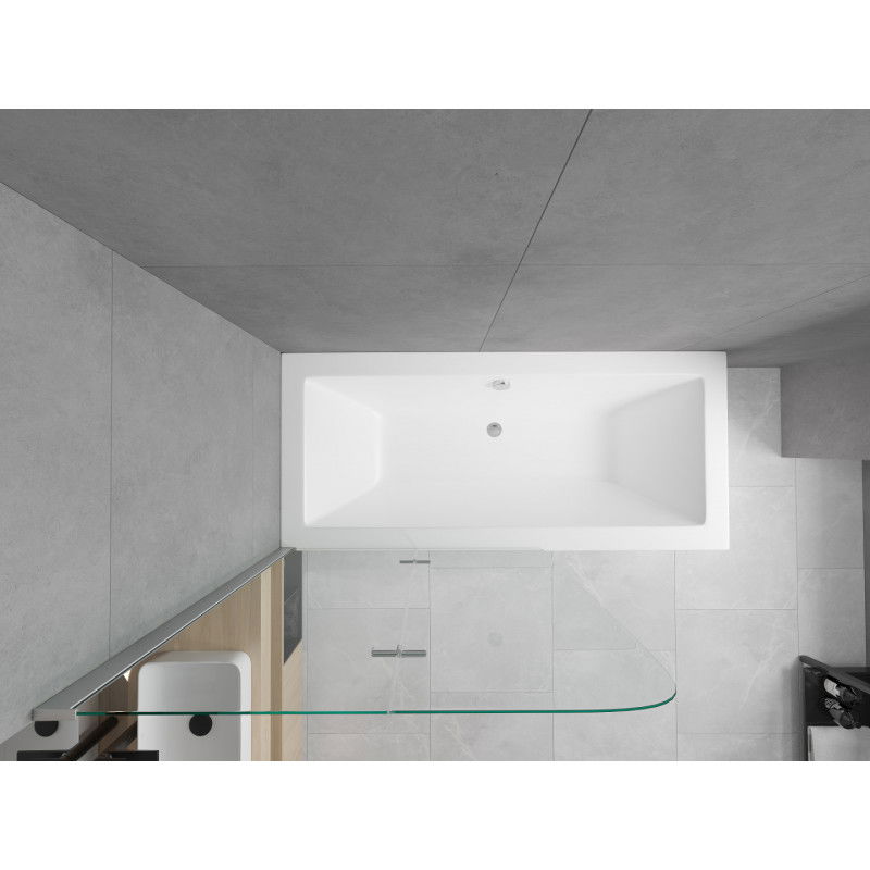 Mexen Cube wanna prostokątna 180 x 80 cm z obudową i parawanem 2-skrzydłowym 80 cm, transparent, chrom - 550518080X9008020100