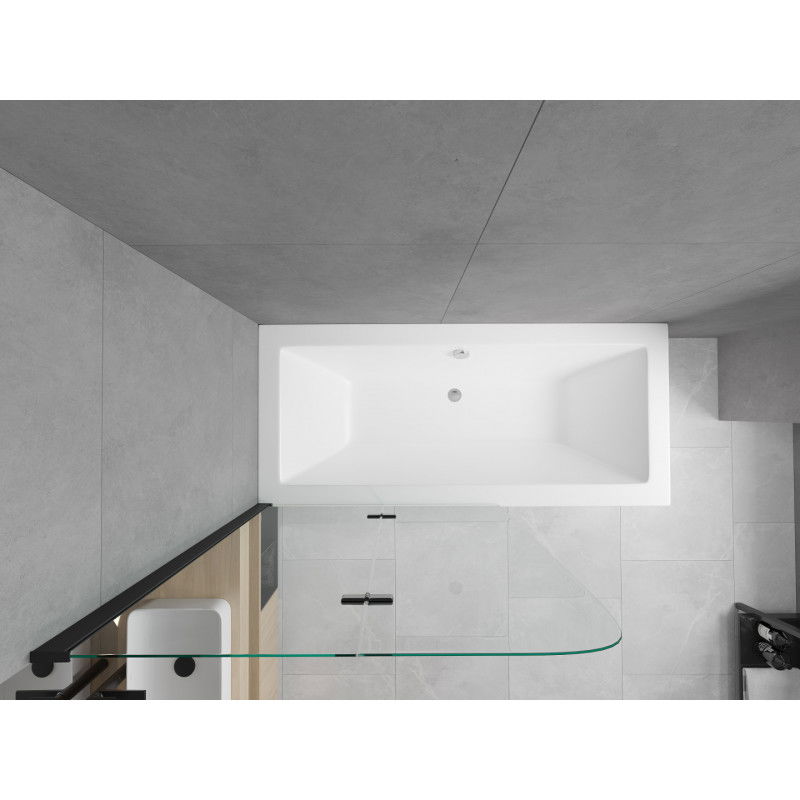 Mexen Cube wanna prostokątna 180 x 80 cm z obudową i parawanem 2-skrzydłowym 80 cm, transparent, czarny - 550518080X9008027000
