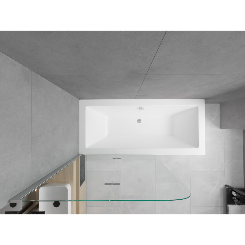 Mexen Cube wanna prostokątna 180 x 80 cm z obudową i parawanem 2-skrzydłowym 100 cm, transparent, chrom - 550518080X9010020100