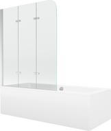Mexen Cube wanna prostokątna 180 x 80 cm z obudową i parawanem 3-skrzydłowym 120 cm, transparent, chrom - 550518080X9012030100