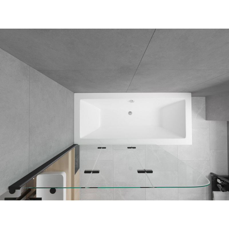 Mexen Cube wanna prostokątna 180 x 80 cm z obudową i parawanem 3-skrzydłowym 120 cm, transparent, czarny - 550518080X9012037000