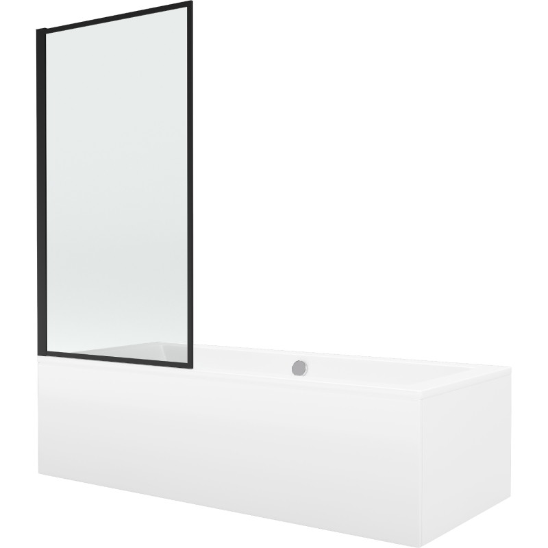 Mexen Cube wanna prostokątna 180 x 80 cm z obudową i parawanem 1-skrzydłowym 80 cm, czarny wzór fix - 550518080X9308007070