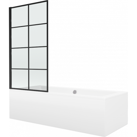 Mexen Cube wanna prostokątna 180 x 80 cm z obudową i parawanem 1-skrzydłowym 80 cm, czarny wzór fix - 550518080X9308007077