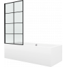 Mexen Cube wanna prostokątna 180 x 80 cm z obudową i parawanem 1-skrzydłowym 80 cm, czarny wzór fix - 550518080X9308007077