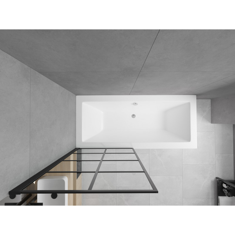 Mexen Cube wanna prostokątna 180 x 80 cm z obudową i parawanem 1-skrzydłowym 80 cm, czarny wzór fix - 550518080X9308007077